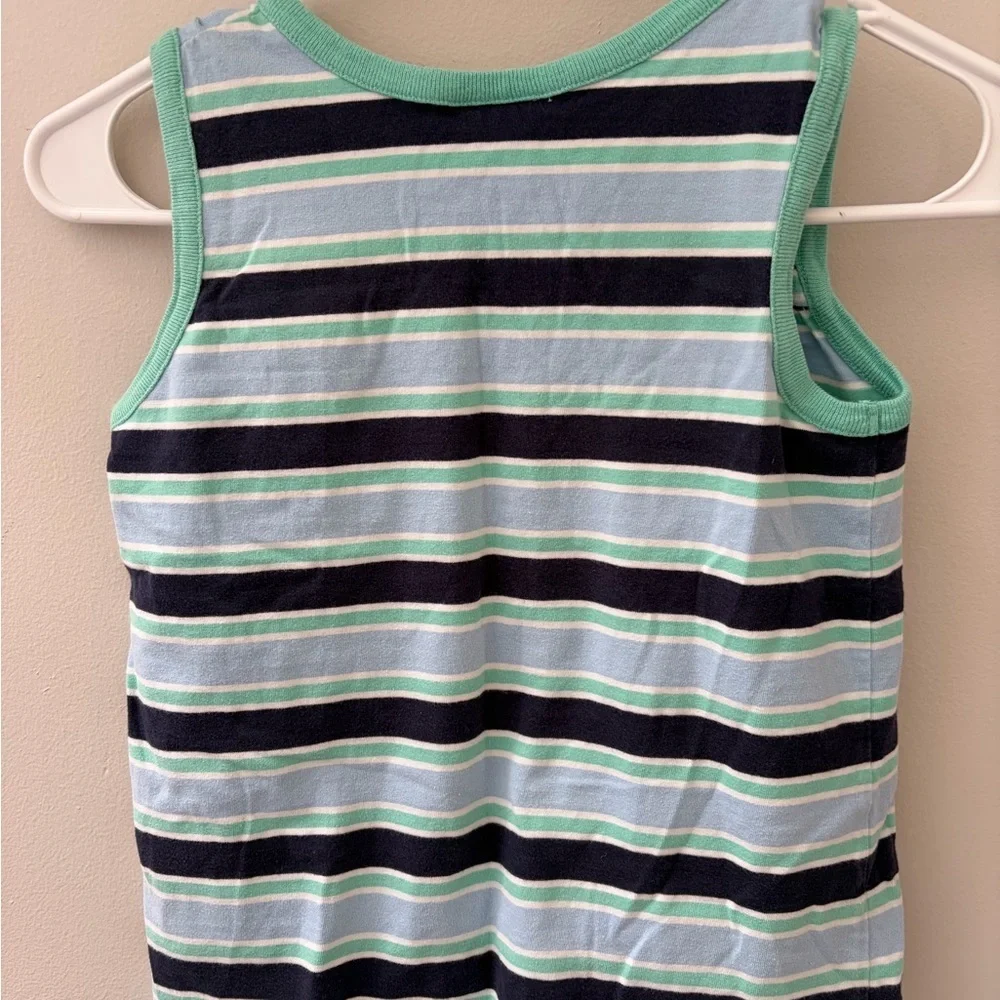 Hanna Anderson girls green and Navy Striped Tank Top size 130 (8) summer